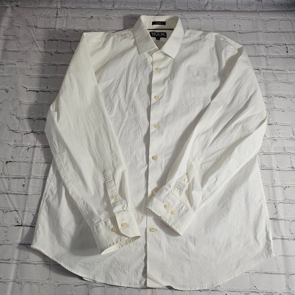 1MX Express Men's White Modern Fit Long Sleeve Dress‎ Shirt XXL
